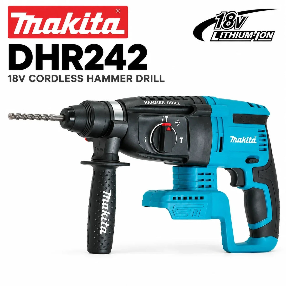 Trapano a percussione rotante senza fili Makita DHR242 18V, capacità per calcestruzzo 24mm, SDS Plus 4700 IPM 2.0J, utensile da costruzione per impieghi gravosi a 3 modalità, compatibile con BL1860B BL1850B BL1815, spedizio