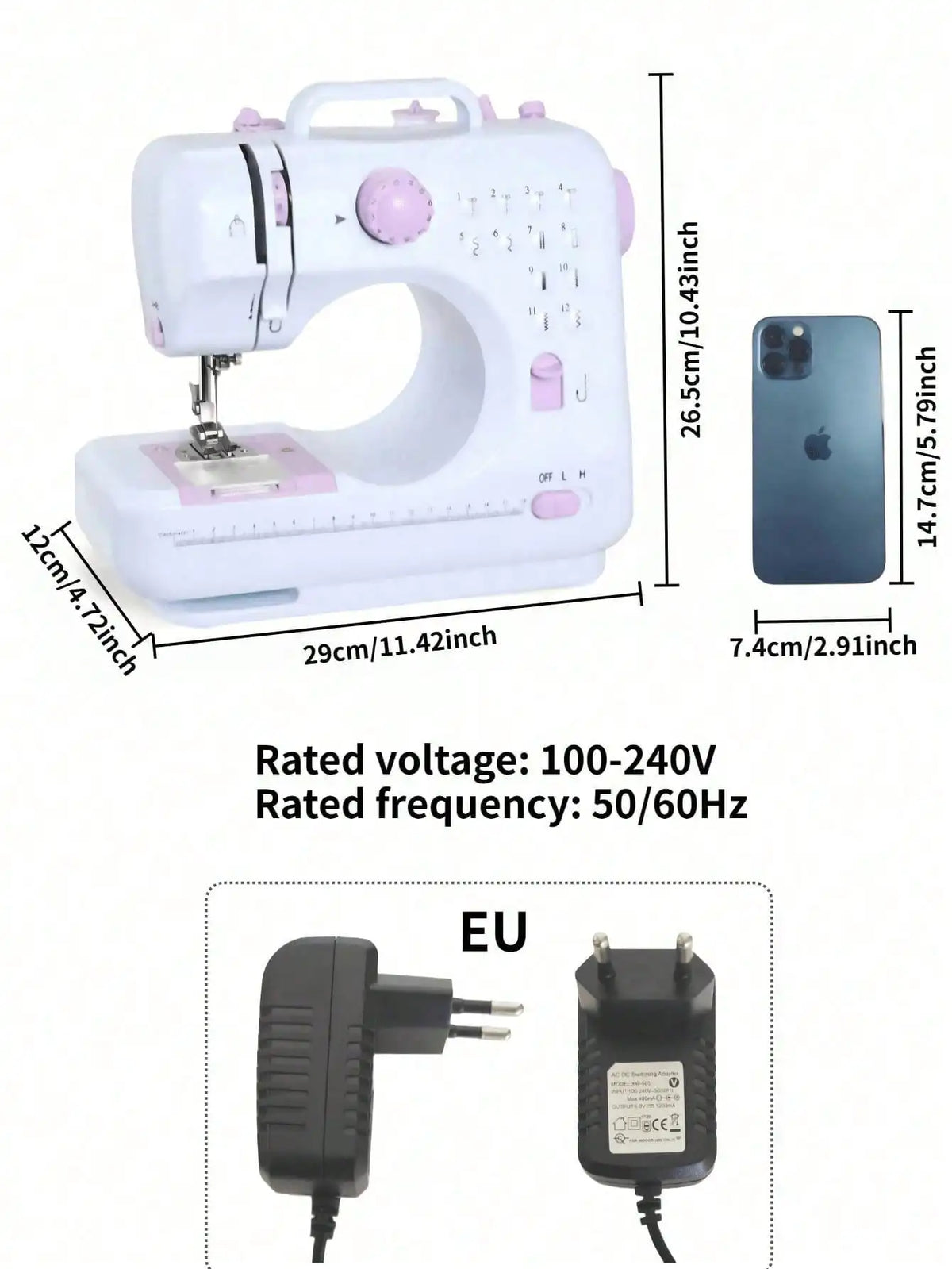 Macchina da cucire elettrica portatile per uso domestico, con 12 tipi di punto, alimentazione a corrente alternata e a batteria, dotata di un kit di accessori da 32 pezzi, leggera e facile da usare, ideale per principianti, p