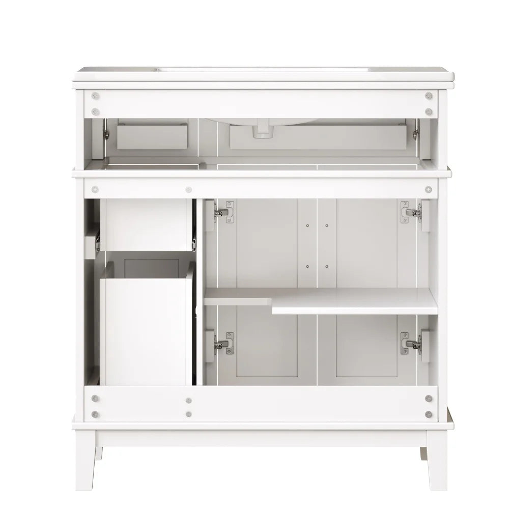 Mobile bagno moderno 76x86x46,5 cm con lavabo in ceramica integrato, mobiletto a cassetti autoportante con ampio spazio contenitivo, dotato di chiusura ammortizzata silenziosa e protezione dal troppo pieno del lavabo, elegant