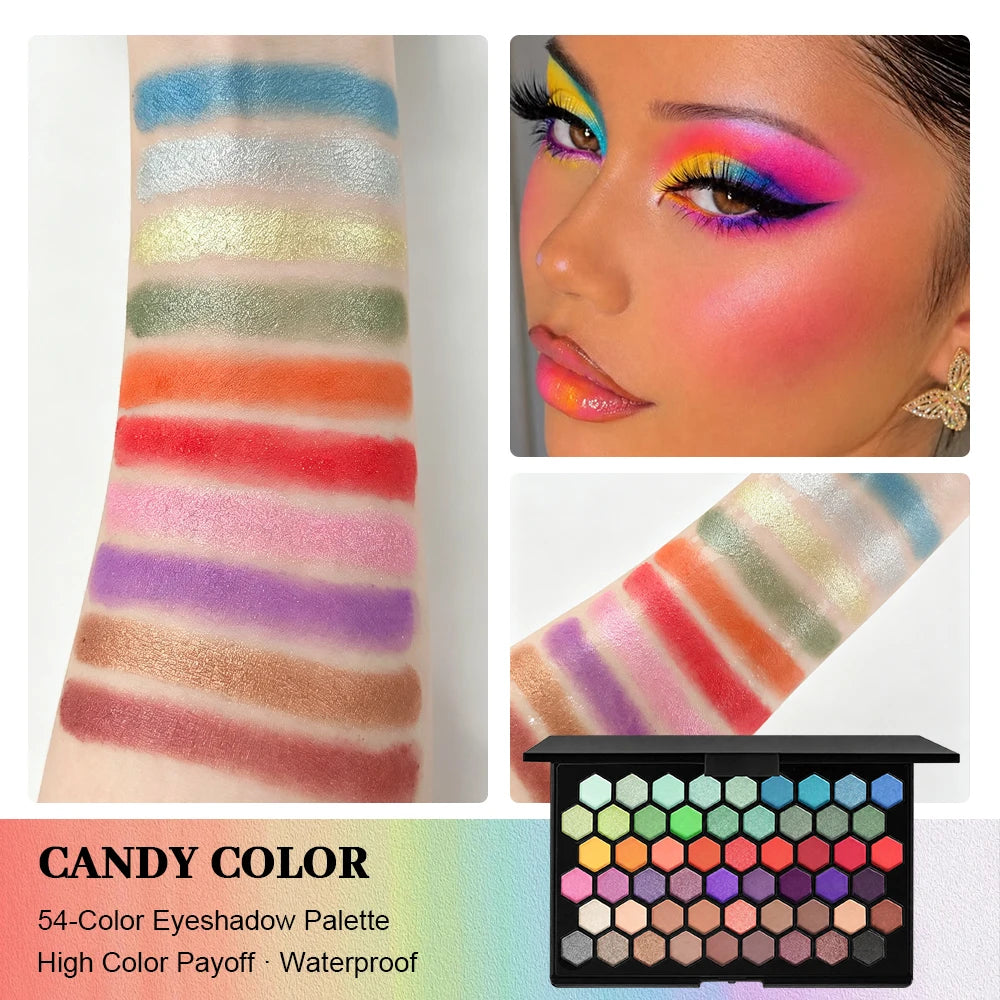 Palette Ombretti 54 Colori, Effetto Opaco, Shimmer e Glitter, Palette Ombretti Arcobaleno Pigmentata, Palette Cosmetica Professionale