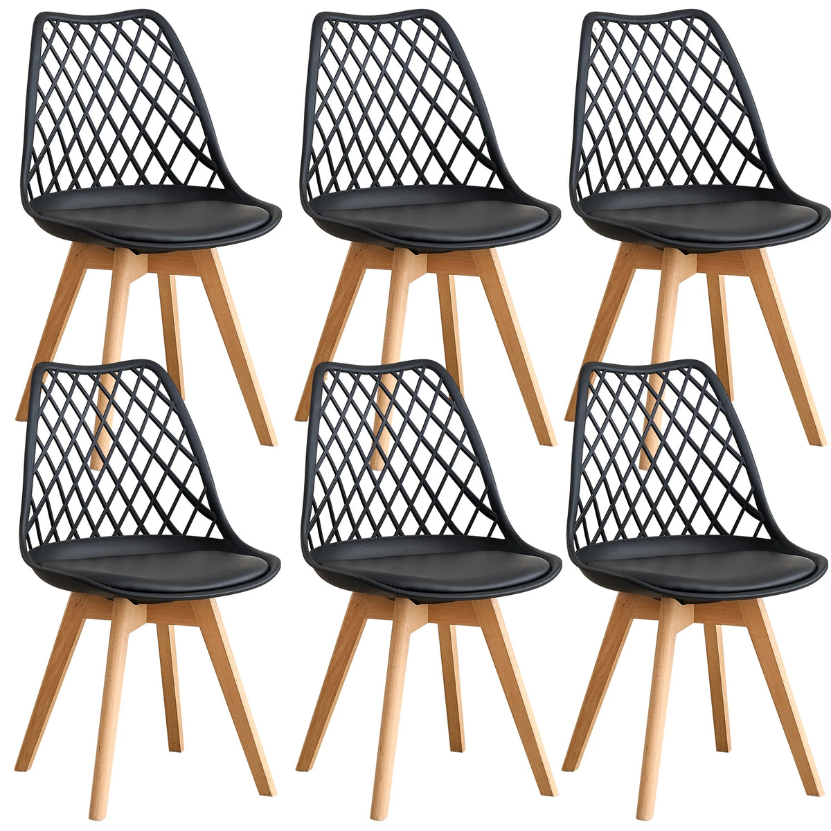Set di 4/6 sedie da pranzo moderne con schienale in rete con gambe in legno massello e cuscini imbottiti, per sala da pranzo/camera da letto, sedia da caffè