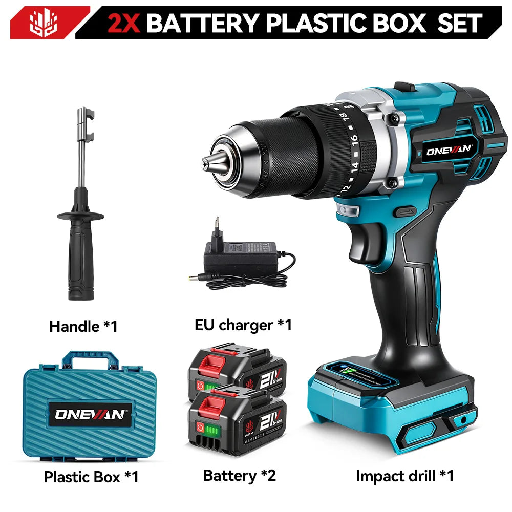 Trapano elettrico brushless ONEVAN 1500W, avvitatore a batteria, martello perforatore per lavorazione del legno, utensile elettrico compatibile con batteria Makita 18V.