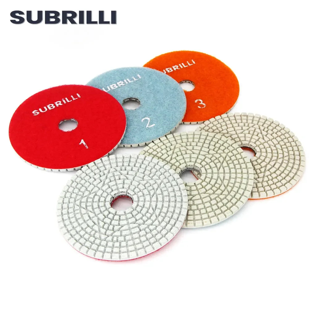 Set di 3 Dischi Flessibili Diamantati da 4 Pollici per Lucidatura in 3 Fasi, per Granito, Marmo, Pietra e Calcestruzzo, Set di Utensili Abrasivi da 100mm