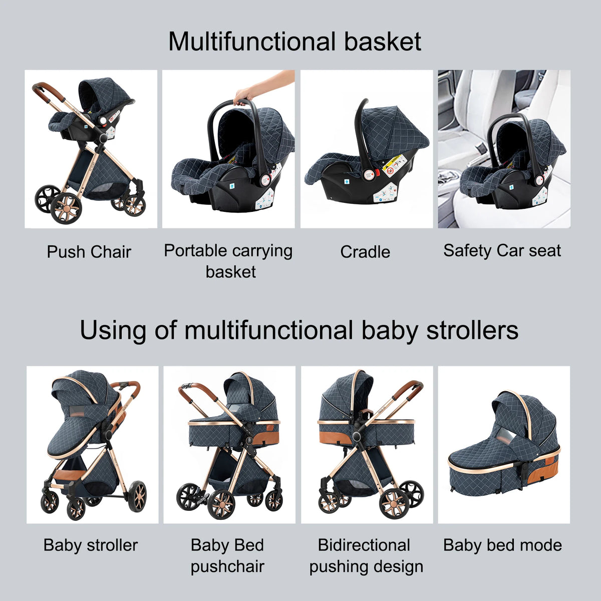 Passeggino Magic ZC 3 in 1, Sistema da Viaggio Compatto e Pieghevole con Navicella, Seggiolino Auto per Neonati e Seduta Reversibile, Carrozzina High Landscape, Ruote Ammortizzate, Manubrio Regolabile, Chiusura con Una Mano,