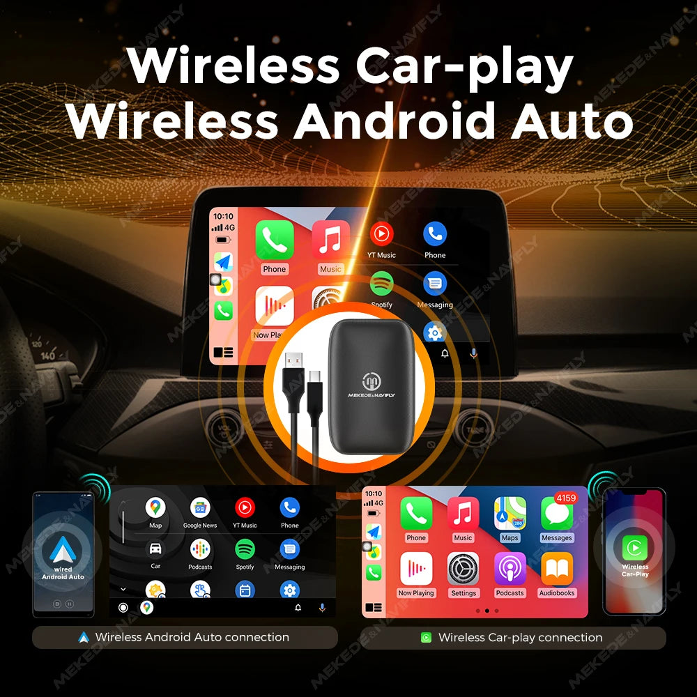 MEKEDE AI BOX Kit CarPlay con Sistema Operativo Android, CarPlay Wireless, Sistema di Intrattenimento Multimediale per Auto, Box TV Intelligente per Netflix e YouTube