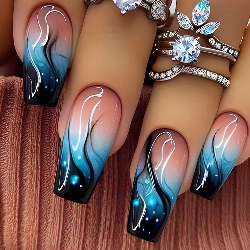 24 pezzi Stampa sulle unghie Design floreale Balletto di media lunghezza Unghie finte Moda Marrone Copertura completa Suggerimenti per manicure Set di unghie finte danneggiabili