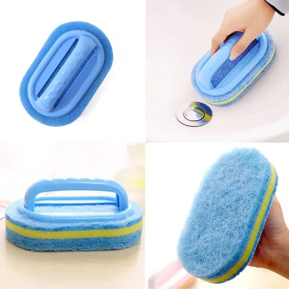 Spazzola per la pulizia della casa con manico, sapone per piatti, spugna abrasiva spessa per bagno, cucina e vasca da bagno, strumenti e accessori resistenti per la casa.