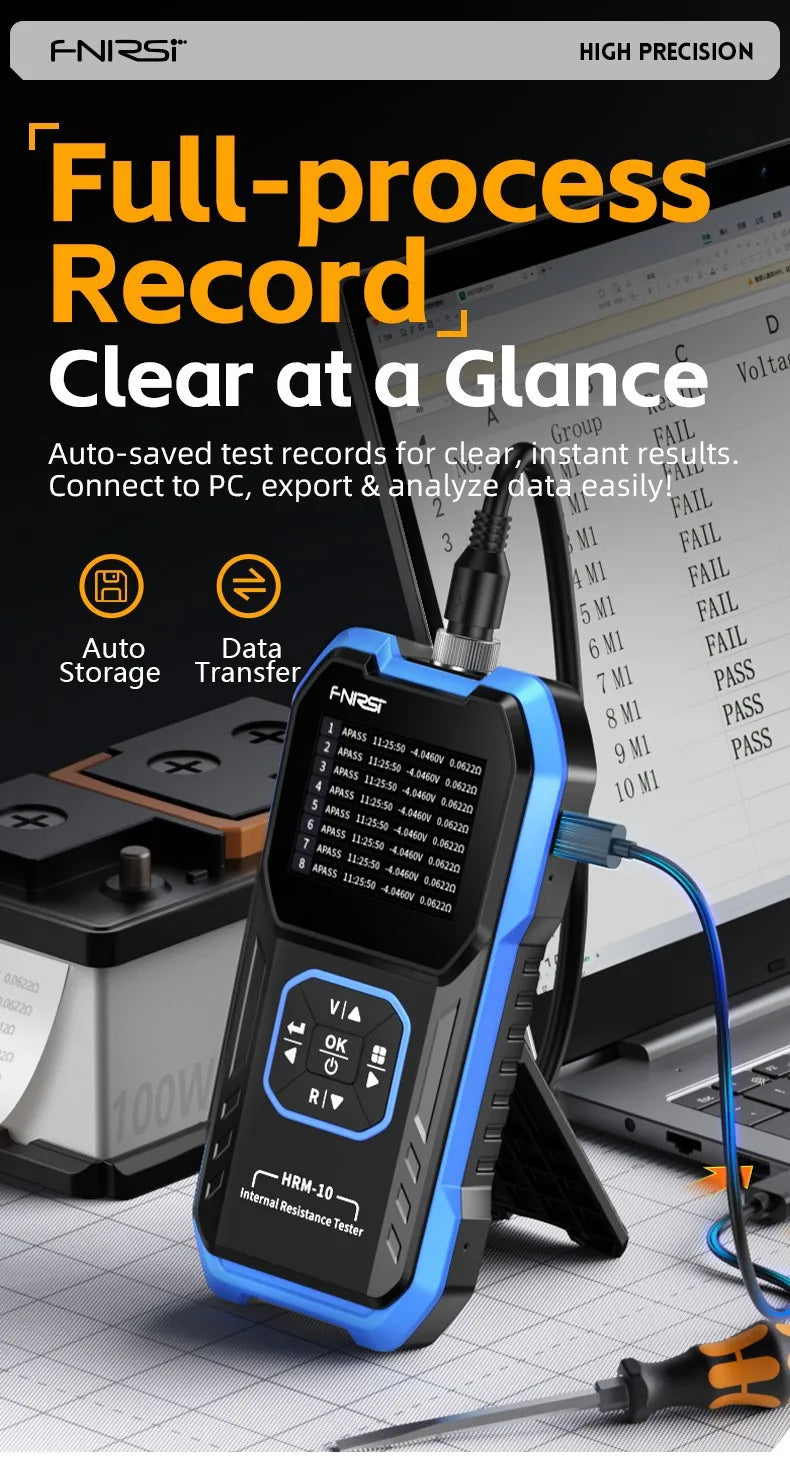 FNIRSI HRM-10 Tester di resistenza interna di tensione della batteria 18650 Tester di condensatori per batterie per auto con piombo al litio acido AC ad alta precisione