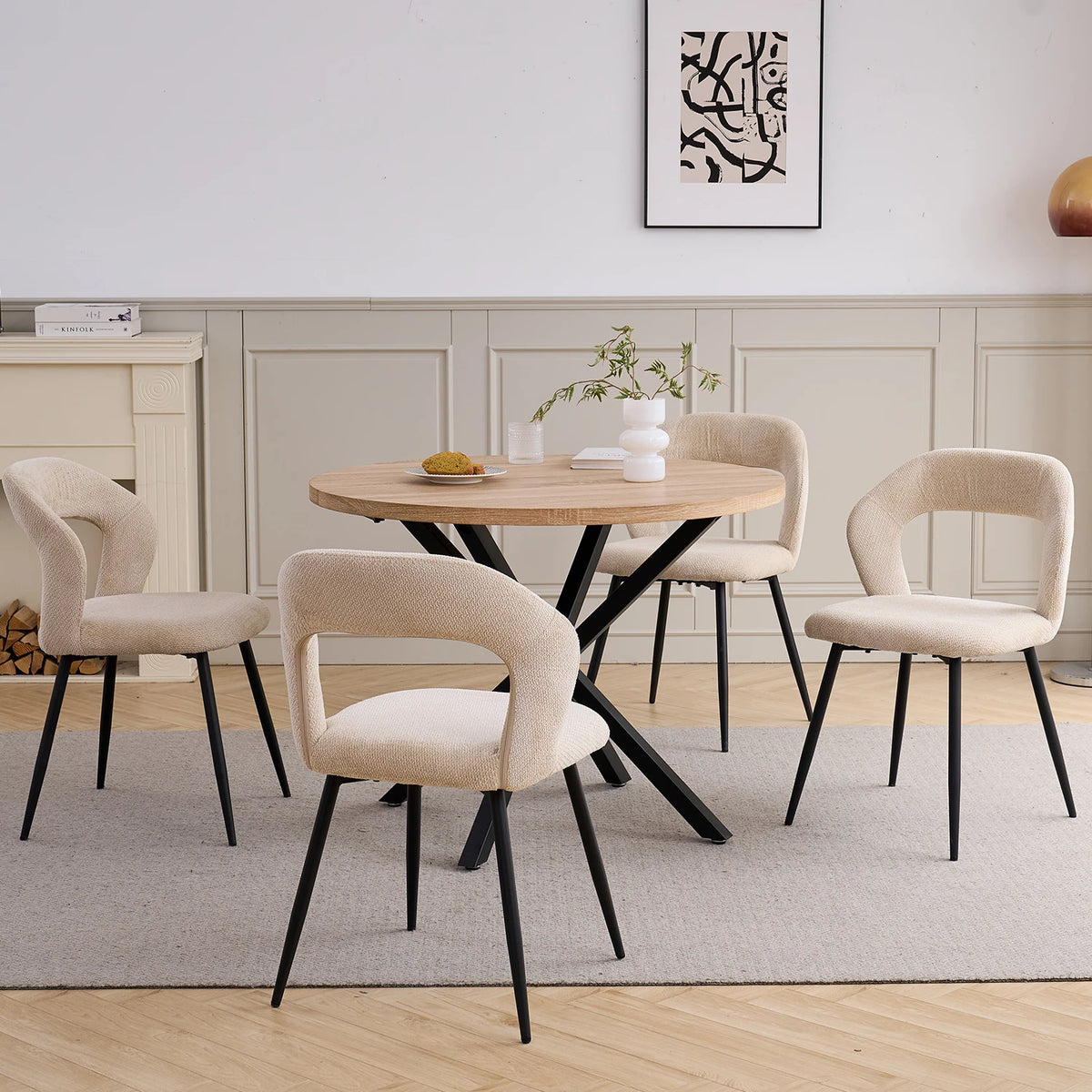 EGOONM Set di 4 Sedie da Pranzo Moderne con Schienale Cavo, Sedie Laterali Imbottite in Tessuto, Gambe in Metallo Nero, Sedie d'Accento per Cucina e Caffè