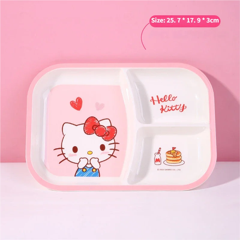WUHE Set di Stoviglie per Bambini Hello Kitty, Ciotole e Piatti in Melamina, Design Cartoon per Ragazze, Senza BPA, Infrangibile, Lavabile in Lavastoviglie
