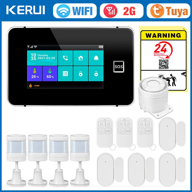 KERUI 2G WIFI GSM Sistema di Allarme Domestico Set Touch Screen da 4.3 pollici Sistema di Allarme di Sicurezza Tuya Smart App Alexa per la Casa Antifurto