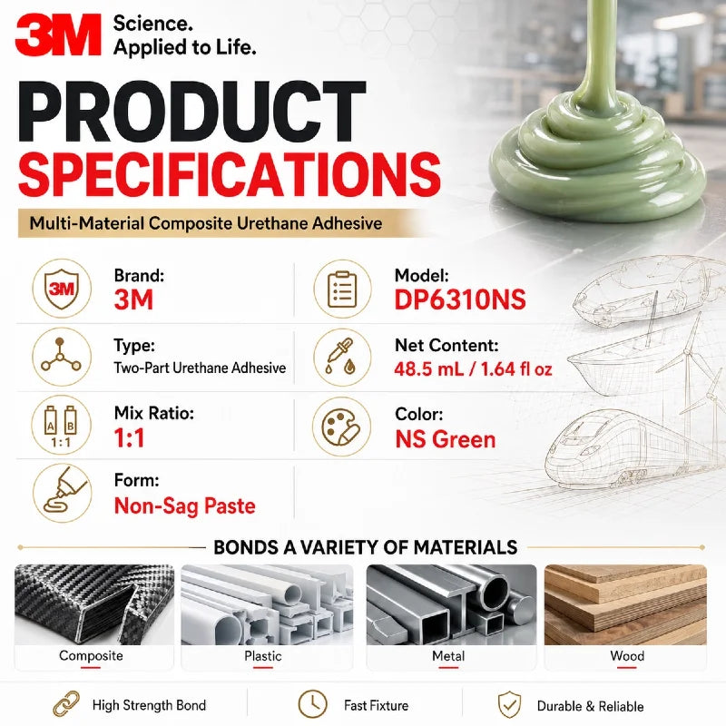 Originale 3M DP6310NS Scotch Weld Adesivo in uretano 50ML Verde Multi-Materiale Composito Adesivo strutturale Colla ad alta resistenza