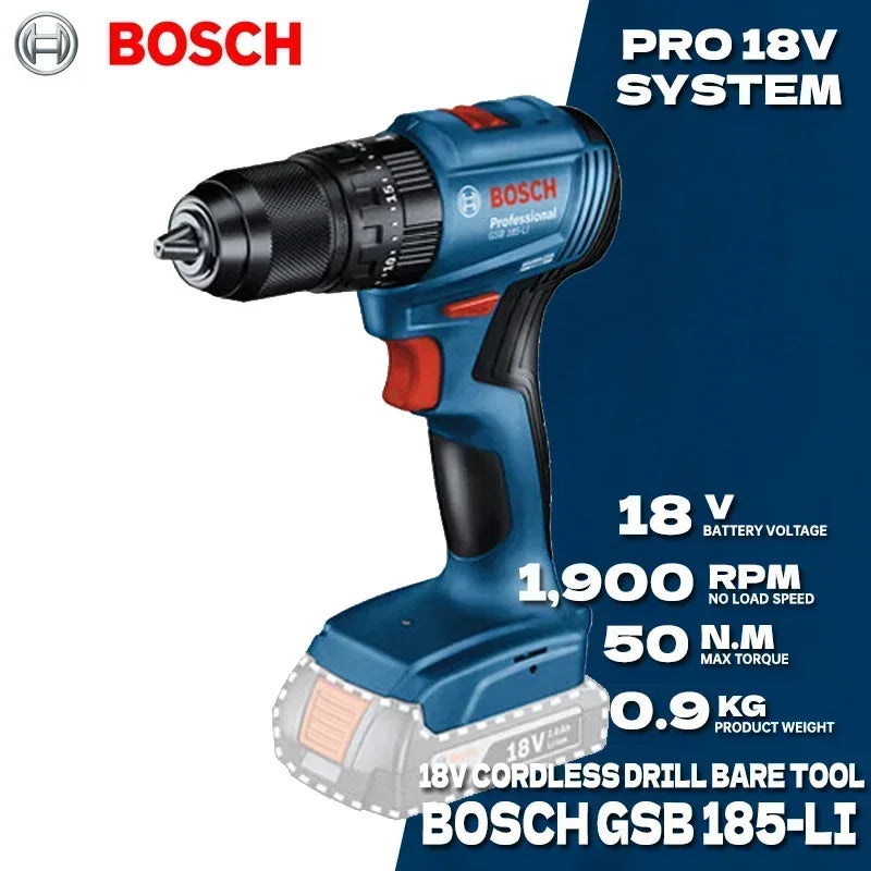 BOSCH GSB 185-LI Trapano avvitatore a percussione senza fili Brushless 18V, Avvitatore elettrico multifunzione, Utensili elettrici GSB185-LI