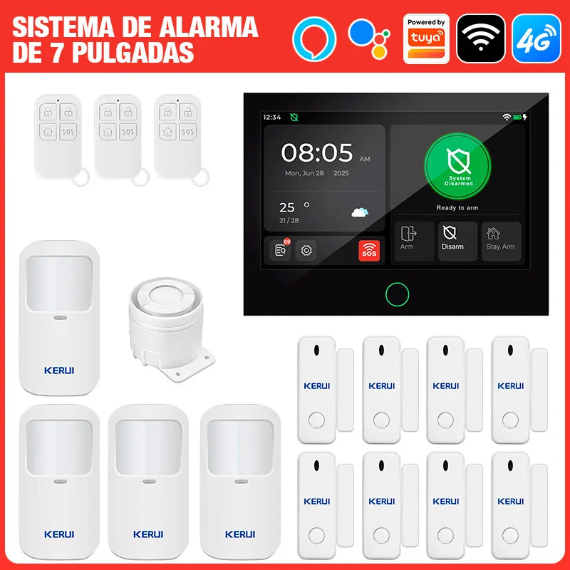 Sistema di Allarme ES Delivery Kerui con Schermo Touch da 7 Pollici, 4G+WiFi, Allarme Domestico ASK/FSK 433MHZ, Antifurto Compatibile con Tuya G70