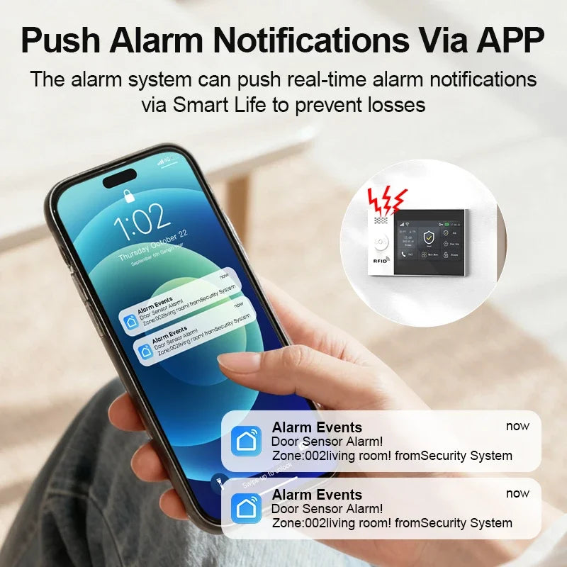 Allarme GSM WiFi compatibile con l'app Tuya Smart Life, rilevatore di intrusioni wireless per casa, garage, ufficio, negozio, protezione con avvisi in tempo reale.