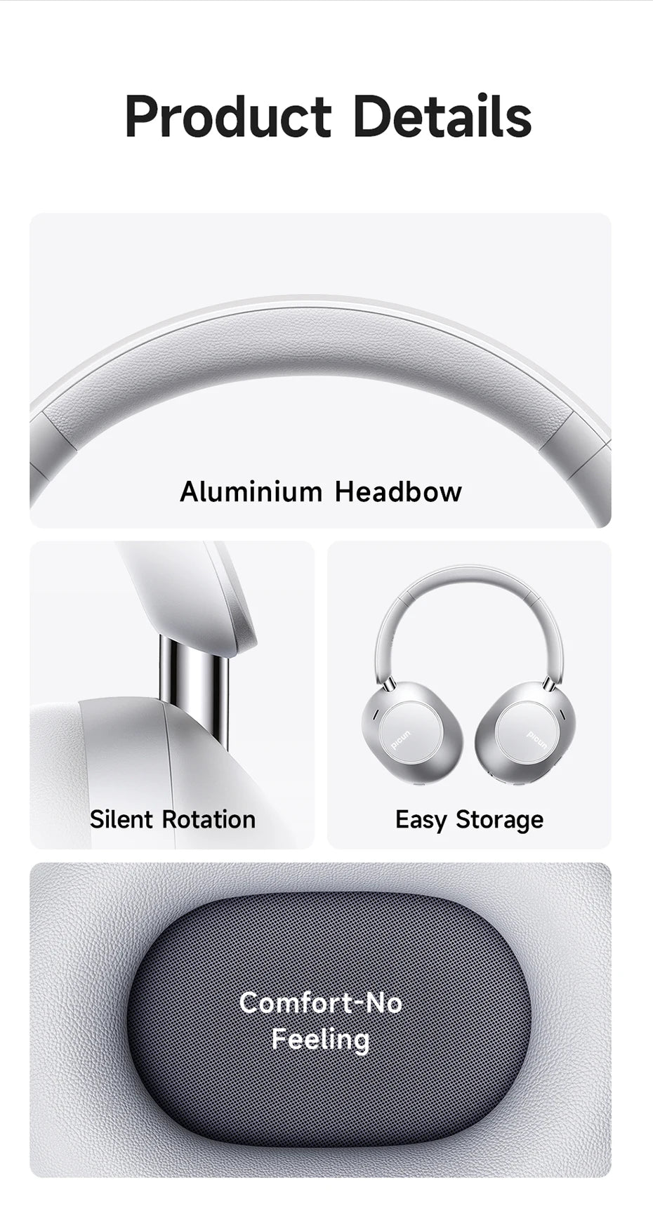 Picun F6 Cuffie wireless con cancellazione attiva del rumore Monitoraggio della testa Audio 3D 40mm Cuffie Bluetooth ANC ad alta risoluzione Controllo APP HIFI
