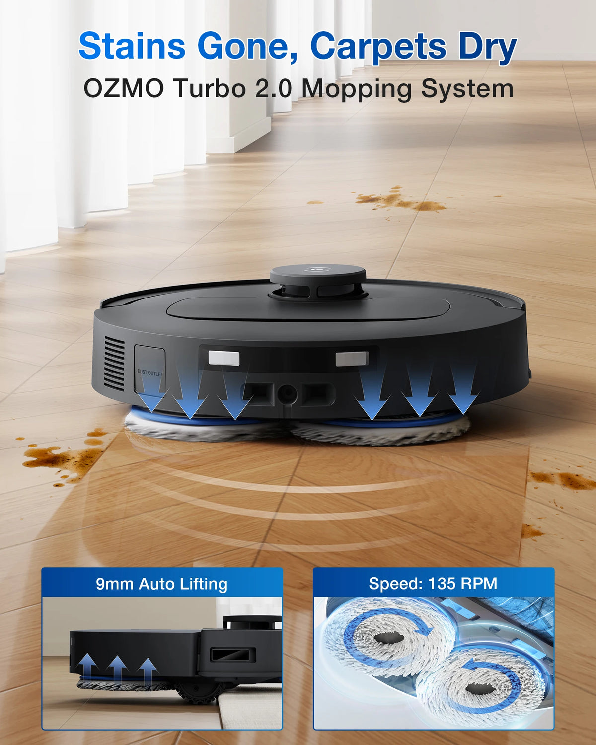 Robot aspirapolvere e lavapavimenti ECOVACS DEEBOT T30e OMNI, non si impiglia sui peli di animali domestici, autonomia di 180 minuti, silenzioso (64 dB), aspirazione da 25000 Pa, base con sistema di svuotamento automatico.