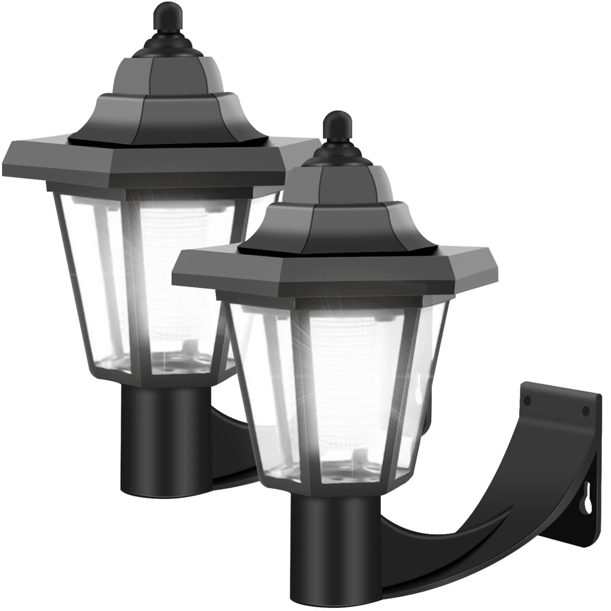 Lampada da parete solare da 2 pezzi Lampada da parete a LED per recinzione da giardino per esterni Lampada da parete a induzione per paesaggio esagonale impermeabile per recinzione da giardino