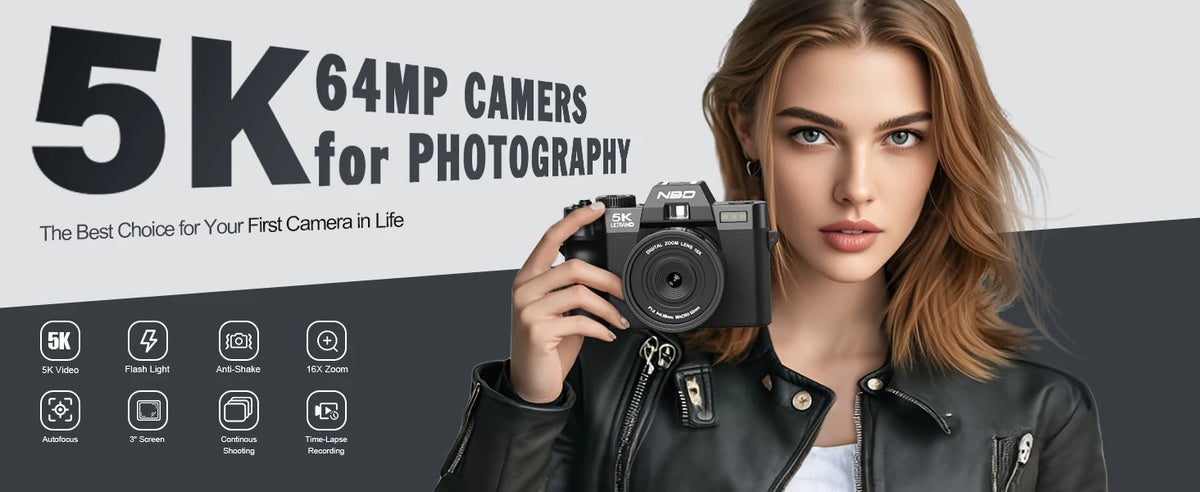 Videocamera Vlog NBD 64MP 5K con Zoom Digitale 16X, Schermo Ribaltabile da 3 Pollici, Microfono e Batteria a Lunga Durata per YouTube, Streaming Live, Selfie, Regalo per Ragazze