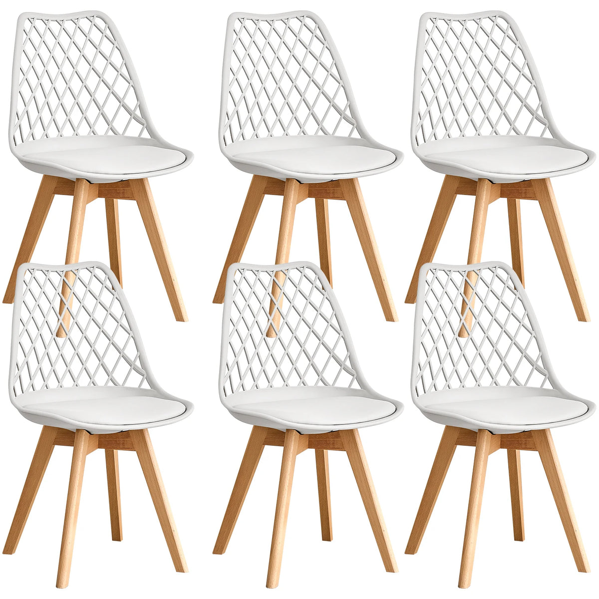 Set di 4/6 sedie da pranzo moderne con schienale in rete con gambe in legno massello e cuscini imbottiti, per sala da pranzo/camera da letto, sedia da caffè