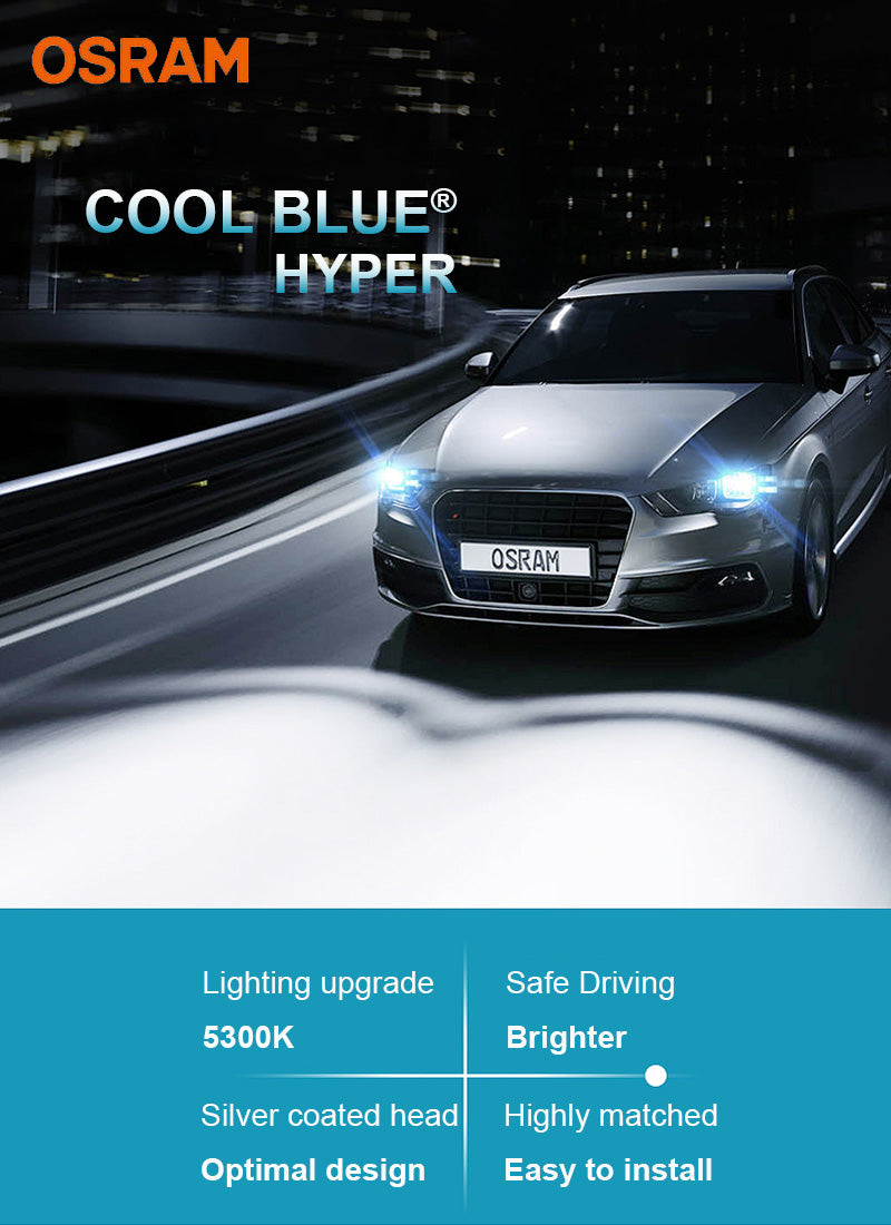 OSRAM H7 H4 H1 H11 HB3 9005 HB4 9006 Lampadina Alogena per Fari Auto, Luce Abbagliante/Anabbagliante 5300K 12V 55W, Bianco Hyper Cool Blue (2 Pezzi)