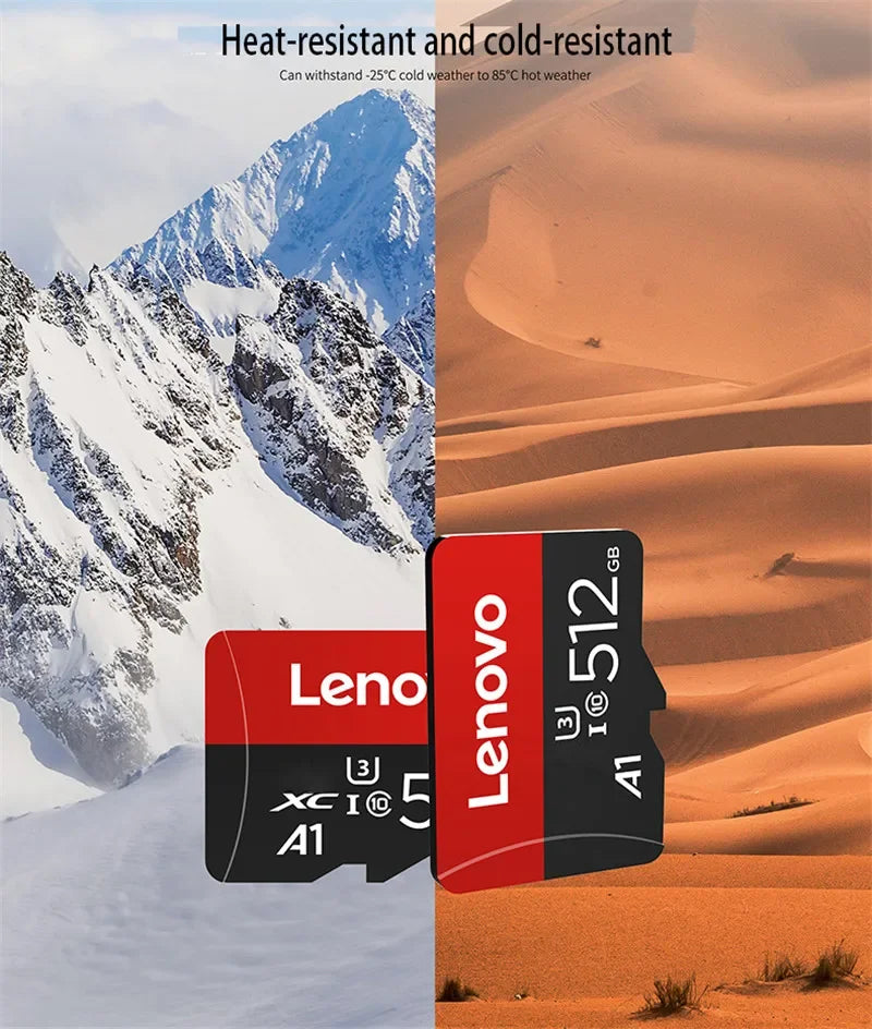 Scheda di memoria SD Lenovo ad alta velocità, 1 TB, 512 GB, scheda di memoria flash TF, 128 GB, 64 GB, classe 10, U3, per registrazione in 4K, resistente agli urti, per fotocamere, tablet e console.