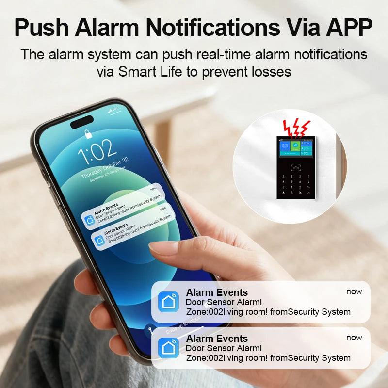 PG109 Sistema di Allarme Antifurto WiFi GSM da 4,3 Pollici per Casa, Compatibile con App Tuya, Controllo con Display della Temperatura