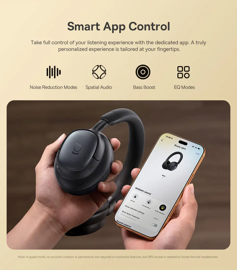 Cuffie Bluetooth Baseus Bowie MH1 con Cancellazione del Rumore 48dB, Hi-res LDAC, Cuffie Over-Ear, Auricolari Wireless