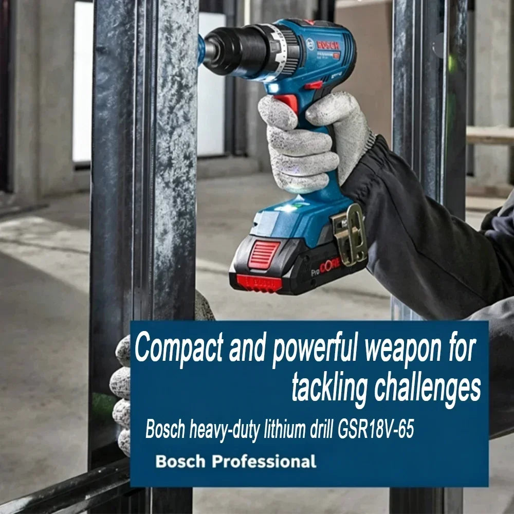 Trapano Avvitatore a Batteria Bosch GSR 18V-65 Brushless, 18V 63Nm, Alta Coppia, Ideale per Spazi Ristretti, Funzione Anti-Rotazione Inversa