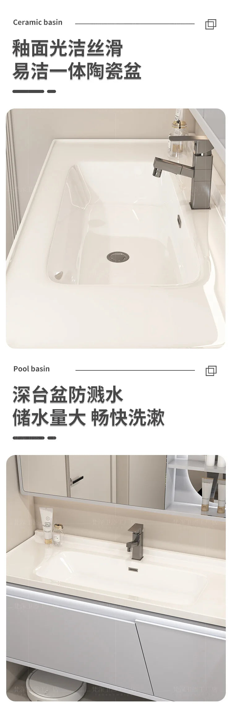 Mobile Bagno Moderno Intelligente con Lavabo Integrato in Ceramica, Armadietti in Rovere, Specchio LED e Mobiletto - Arredamento Bagno