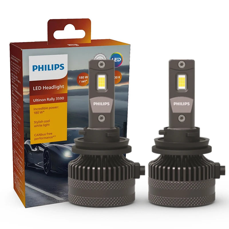 Philips LED 15000lm Ultinon Rally 3590 H4 H7 H8 H11 HB3 HB4 H19 HIR2 H1 Faro per auto 6500K Bianco Potenza massima 180W 12V 4200K U359N