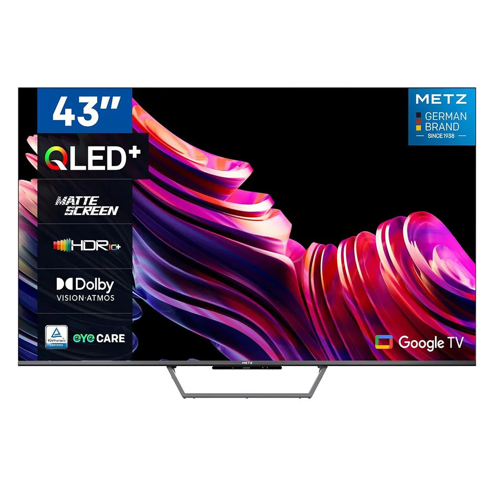 Smart TV Metz Qled+ 4K UHD 43" con Google TV e schermo opaco antiriflesso, Dolby Vision, Dolby Atmos, HDR, Wi-Fi 2024 43Mqe7600Z