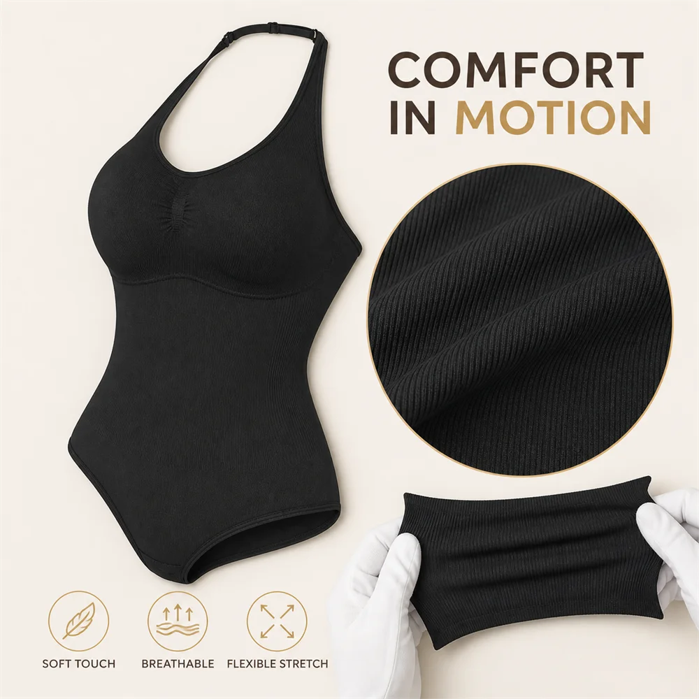 Body modellante da donna con controllo addominale, scollo all'americana, imbottito, modellante, senza schiena, copertura totale, intimo.