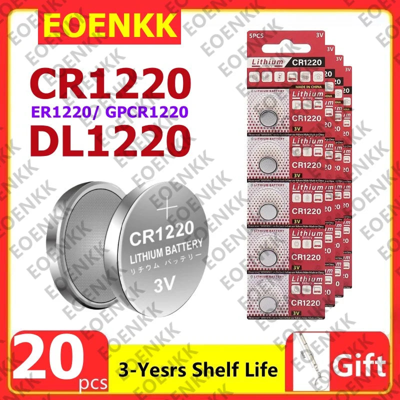 100 Pezzi Nuove Batterie CR1220 ad Alta Capacità, Batterie a Bottone al Litio CR 1220 per Orologi, Dispositivi Sanitari, Calcolatrici, ecc. 3V