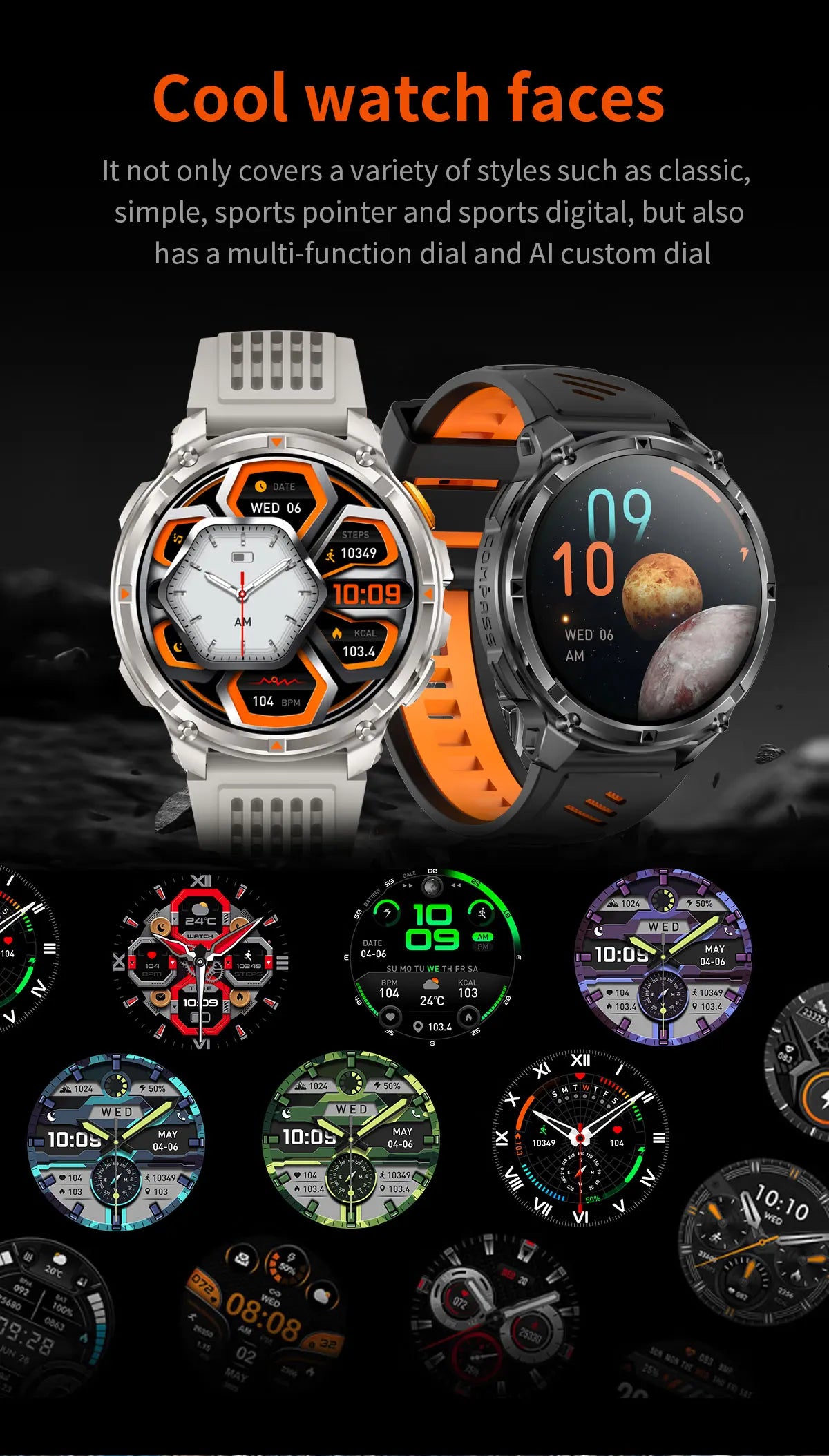 Nuovo Smartwatch T-REX3 Ultra con Batteria da 1100mAh, Impermeabile 10ATM, GPS, Bussola, Torcia, Display AMOLED HD da 1.7'', Chiamate, Orologio Sportivo Intelligente per Uomo