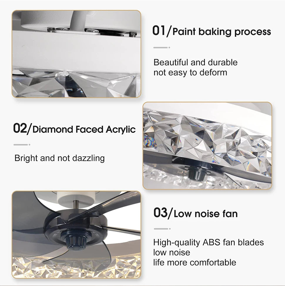 Ventilatore da Soffitto Intelligente con Lampada, Controllo Remoto e App, 6 Livelli di Vento, Dimmerabile, Nero Bianco 50CM, Ventilatore per Raffreddamento Domestico