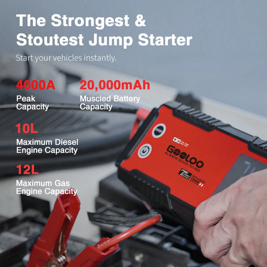GOOLOO Avviatore d'Emergenza per Auto 12V 4000A, Batteria Portatile 20000mAh, Dispositivo di Avviamento Automatico, Power Bank per Emergenze