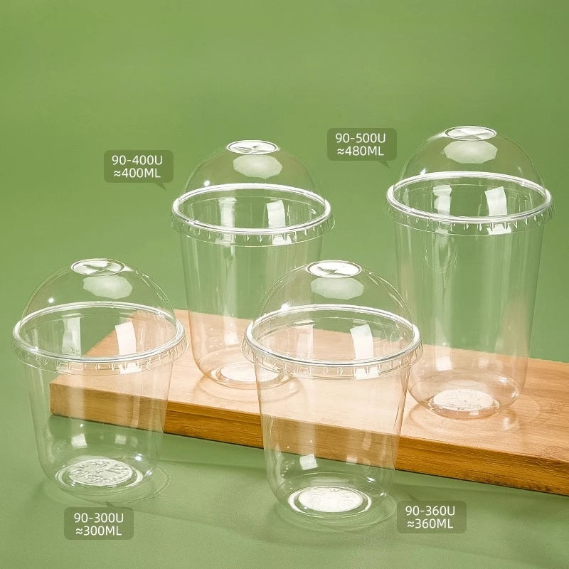Tazza di plastica monouso per bevande fredde a forma di U, calibro 90, materiale PET, tazze da caffรจ trasparenti con coperchio, bicchiere da tรจ al latte sigillato