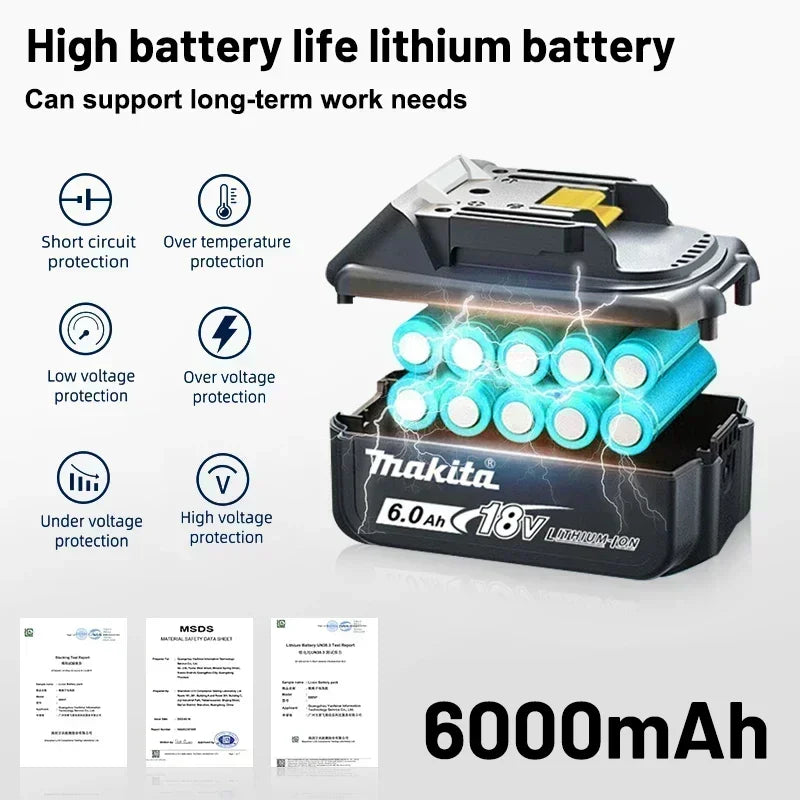 Batteria originale Makita 18V, 5Ah/6Ah, agli ioni di litio, per Makita BL1830, BL1815, BL1860, BL1840. Batteria di ricambio per utensili elettrici Makita.