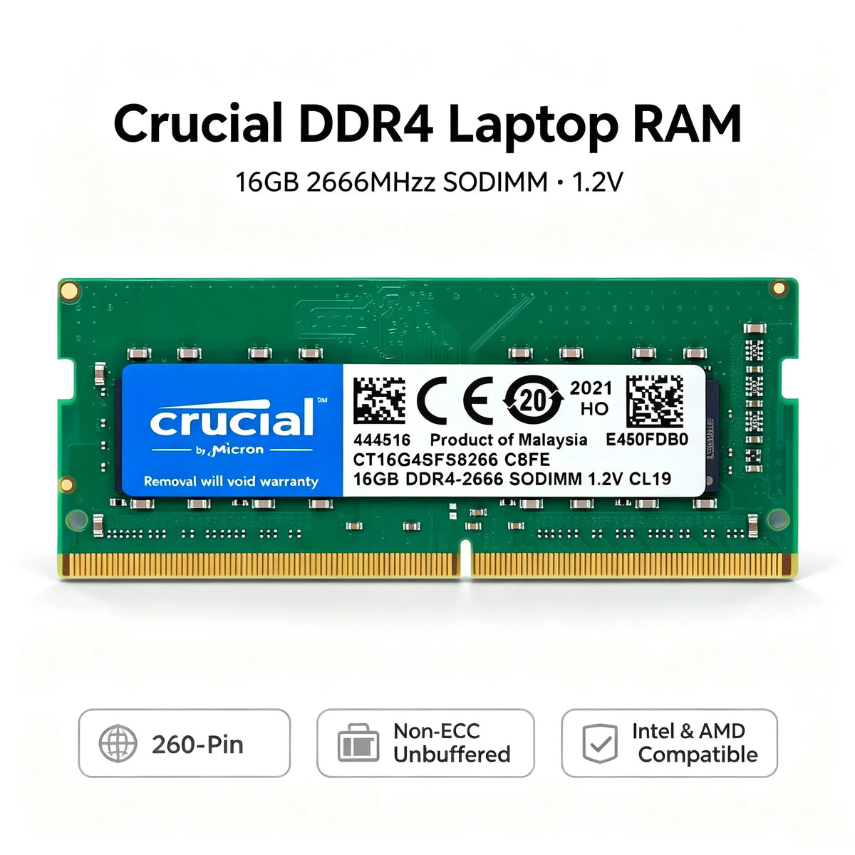 Cruciale 1PCS/2PCS RAM DDR4 per Laptop 16GB 2400 2666 3200MHz 8 Chip PCB Verde SODIMM Memoria per Notebook