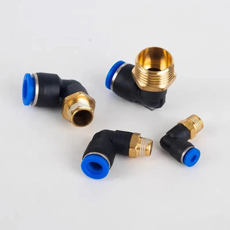 Set di 5 connettori pneumatici a gomito con filettatura maschio da 1/8', 1/4', 3/8', 1/2' per tubi dell'aria da 4/6/8/10/12 mm