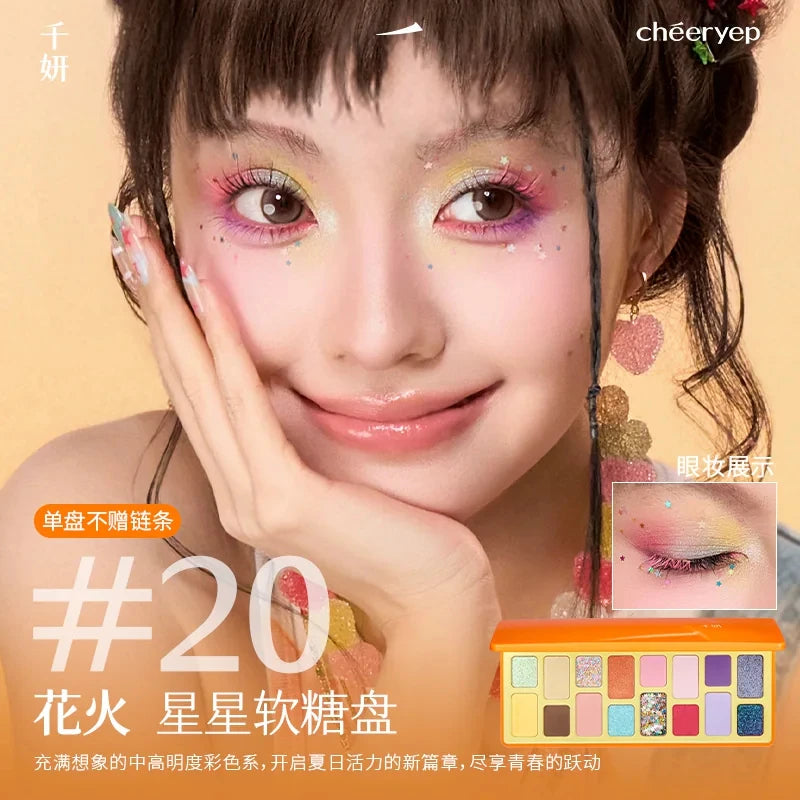 Qianyan Cheeryep Nuova Palette Ombretti 16 Colori Qianyan Glitter Camaleonte Opaco Perlescente Flash Plate Qian Yan Cowherd Sequins