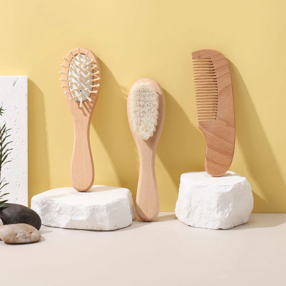3 pezzi pettine per spazzola in legno per neonato in lana per neonato spazzola per capelli per neonato massaggiatore per testa pettine portatile spazzola per capelli pettine da bagno