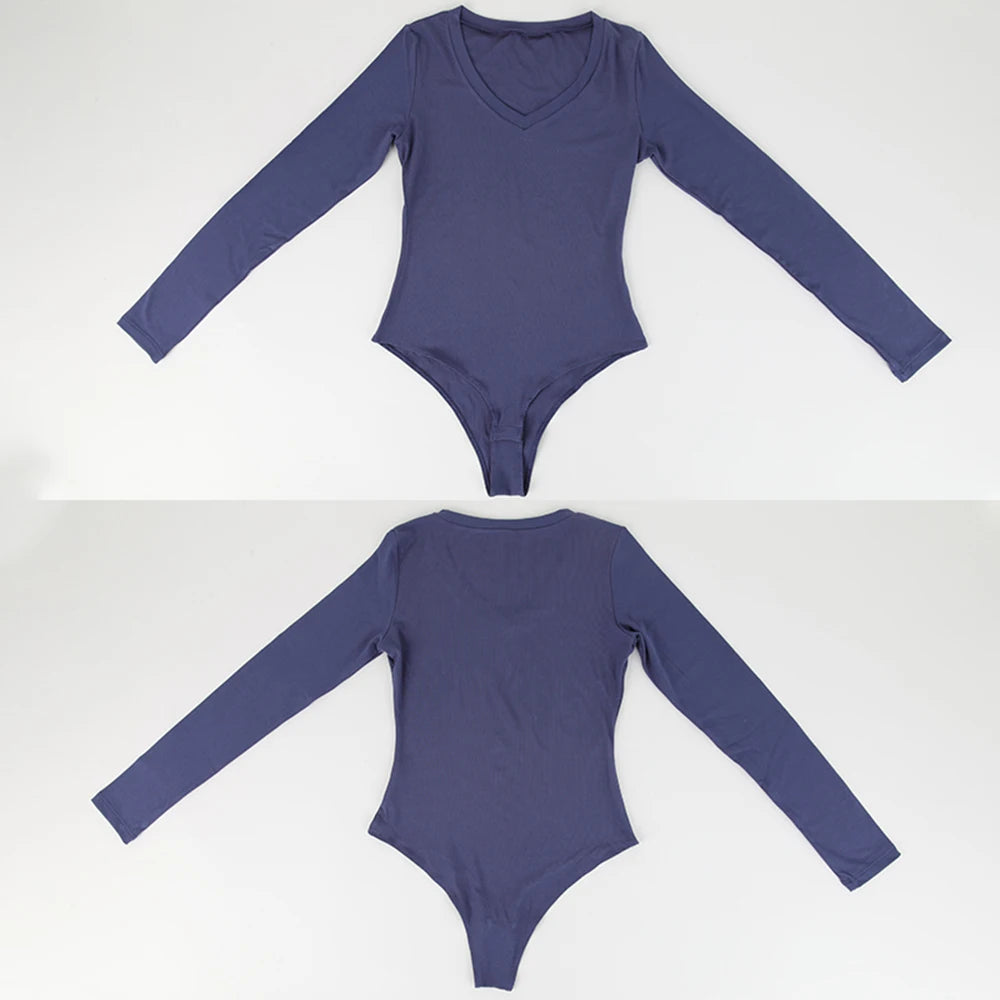 Tuta con scollo a V profondo tuta da donna a maniche lunghe Shapewear Shaper Lady Sexy uscire top abiti per il corpo vestiti caldi femminili autunno inverno