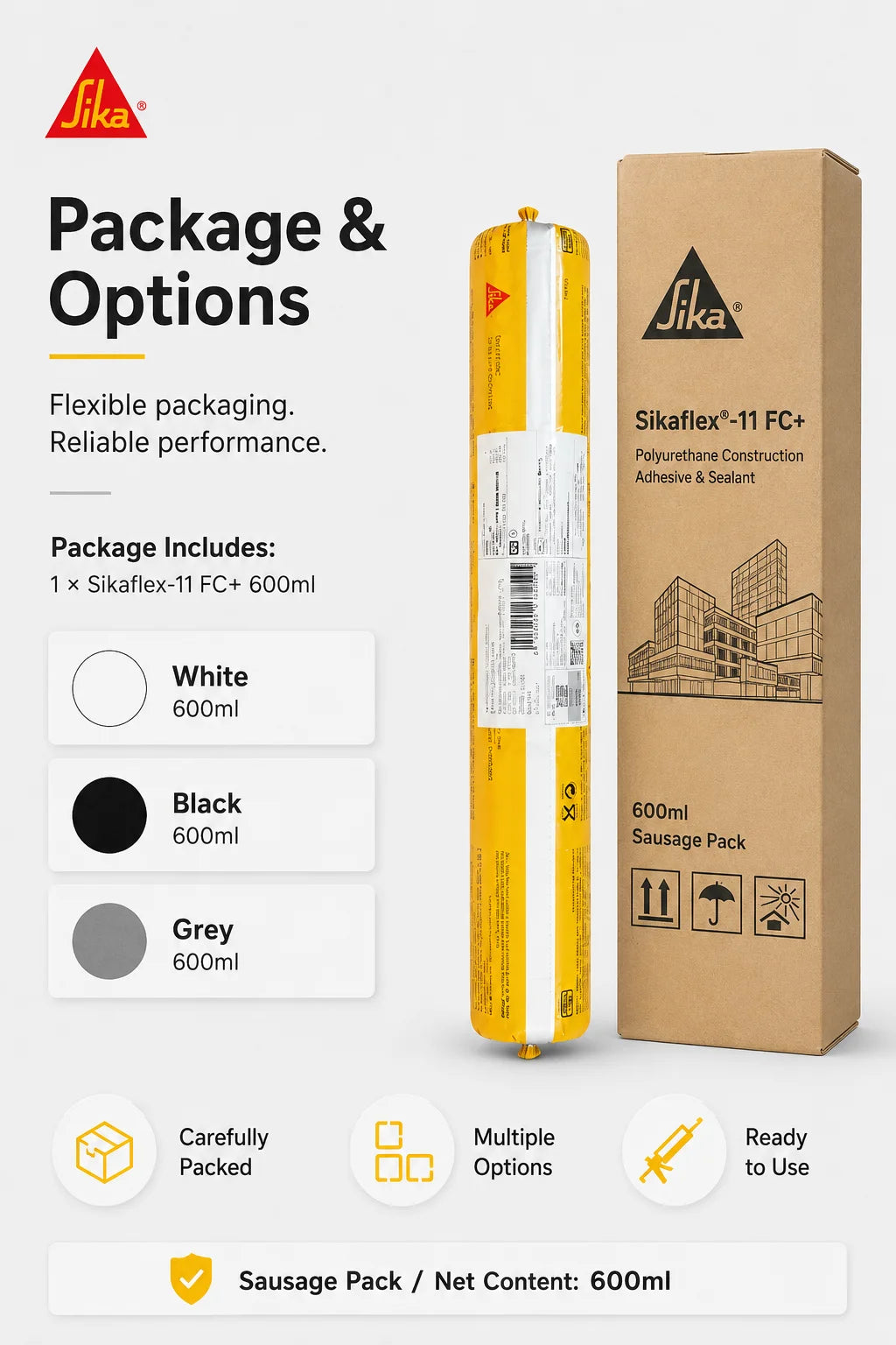 Sikaflex 11 FC+ Sigillante Adesivo Poliuretanico 600ml Bianco Nero Grigio Impermeabile Flessibile per Riparazioni Edili
