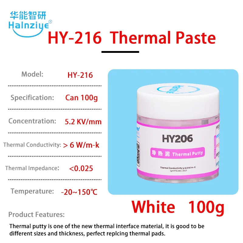 Pasta Termica Originale Halnziye HY206 6.0W/m-K Sostitutiva dei Pad Termici per Raffreddamento CPU GPU VRAM Laptop