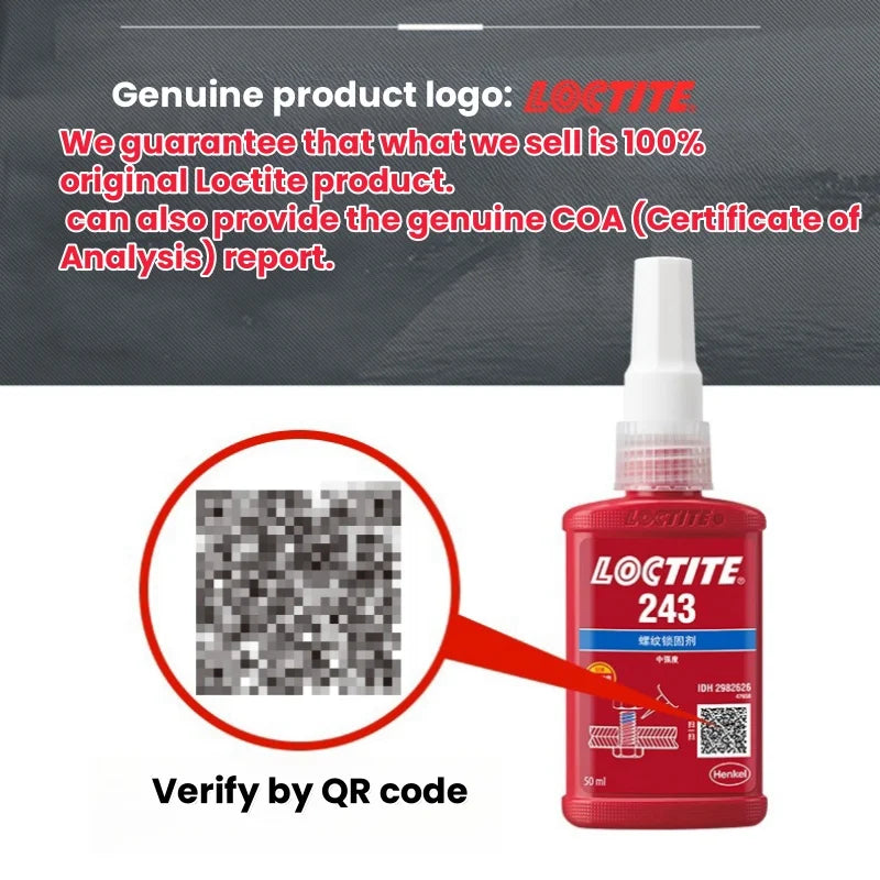 100% originale Loctite 243 Frenafiletti Vite Colla Blu Colla anaerobica a media resistenza Fissatore per viti 10 ml/50 ml/250 ml