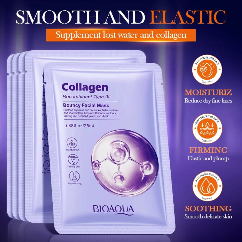 10 pz BIOAQUA Collagene Maschere Per Il Viso Anti Rughe Anit-Aging Idratante Sbiancamento Maschera Per Il Viso Prodotti Per La Cura Della Pelle Del Viso