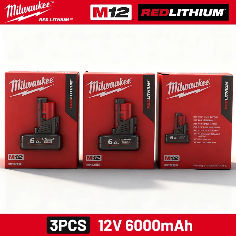 Batteria di ricambio Milwaukee 12V per 6.0Ah XC 48-11-2412 48-11-2440, compatibile con M12 Fuel MLW2553-20 2462-20