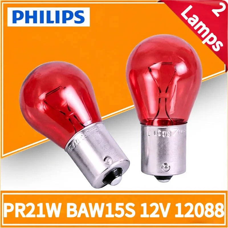 Philips 2 Lampade PR21W S25 12V 21W BAW15S Colore Ambra, Luci di Segnalazione Standard, Lampade di Posizione Originali, Lampadine di Retromarcia 12088CP